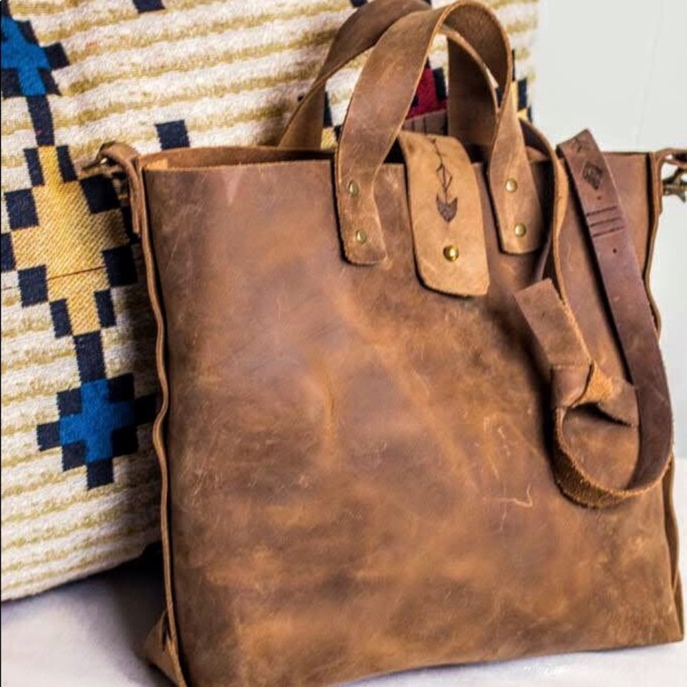 Distressed leather tote tribal southwestern purse